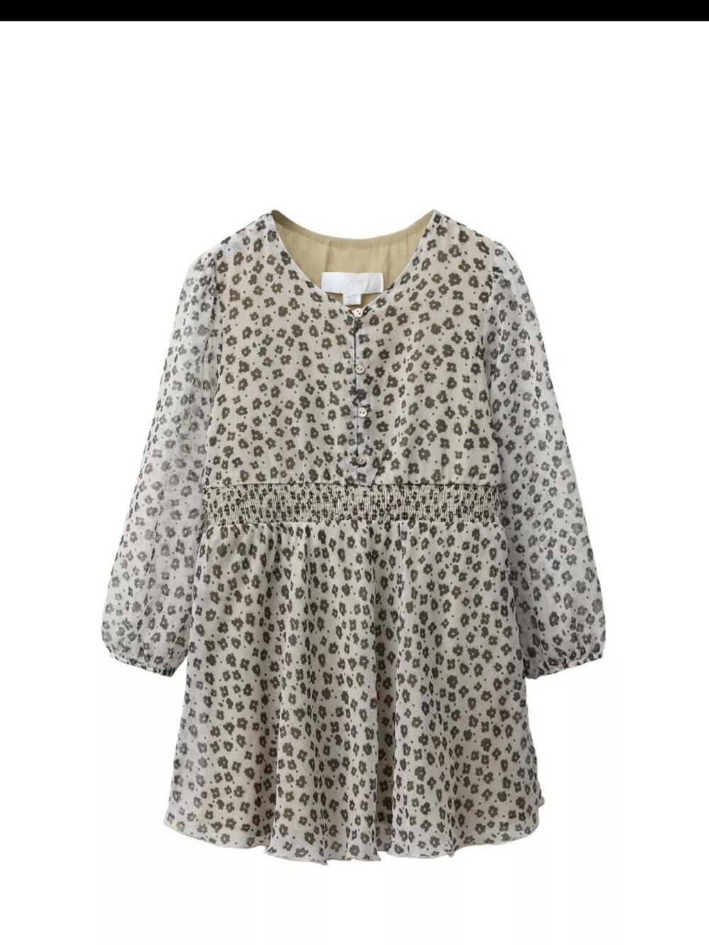 Zara Girls Floral Print Long Sleeve Dress — Smocked Waist, Size 12-13Y